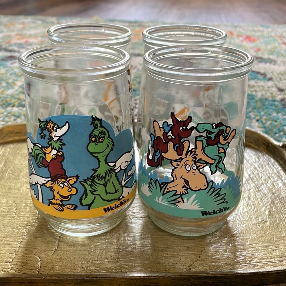 Vintage Welch’s Dr. Seuss “Cat in the Hat” Jelly Jar Cups, set of 4 - Picture 2 of 2